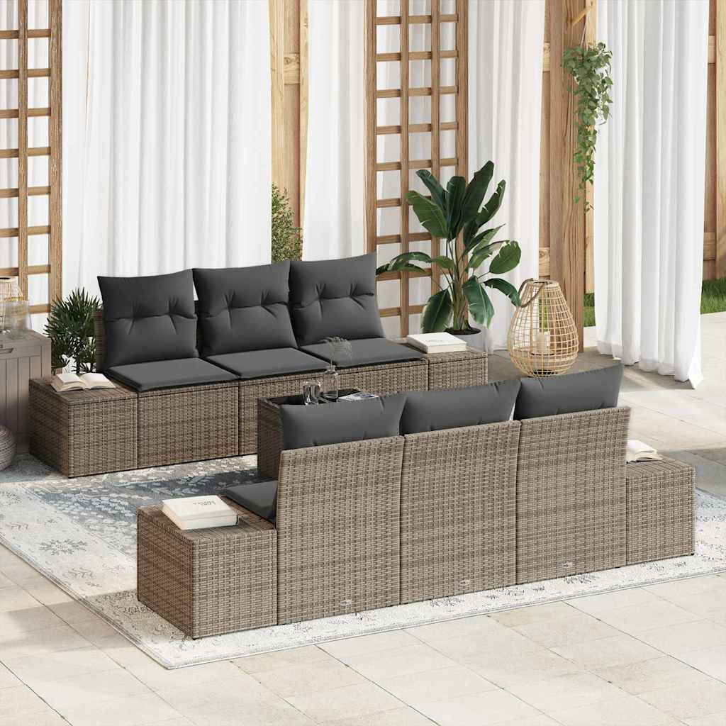 Conjunto de Sofá de Jardim 7 pcs Cinzeto Rattan Sintético