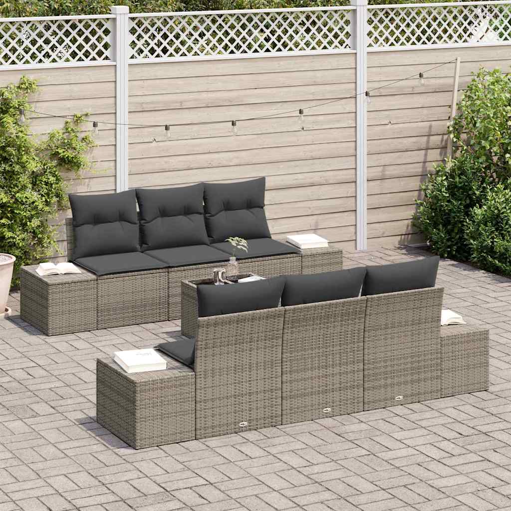 Conjunto de Sofá de Jardim 7 pcs Cinzeto Rattan Sintético