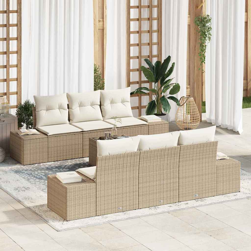 Conjunto de Sofá de Jardim com almofada 7 pcs Bege vime PE