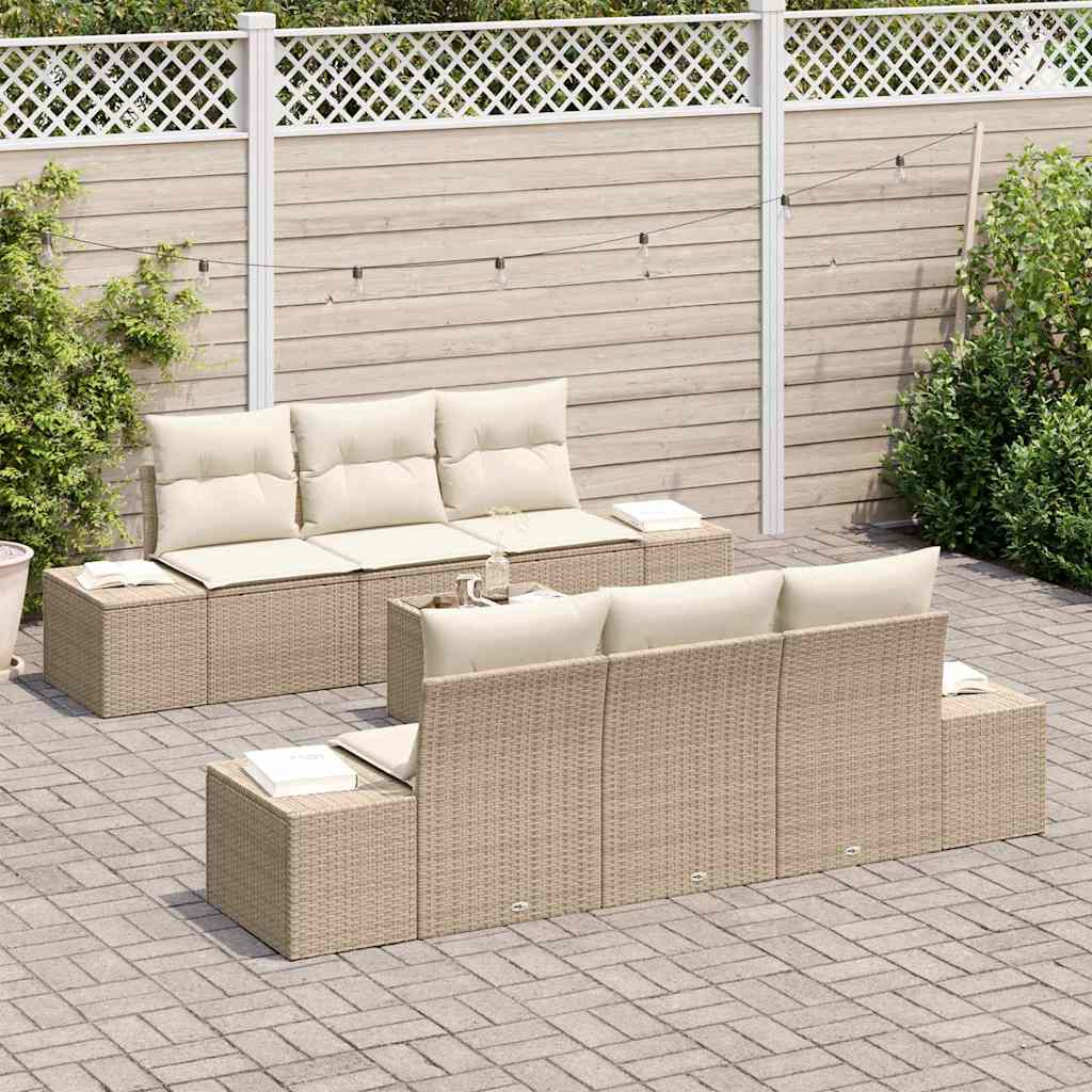 Conjunto de Sofá de Jardim com almofada 7 pcs Bege vime PE