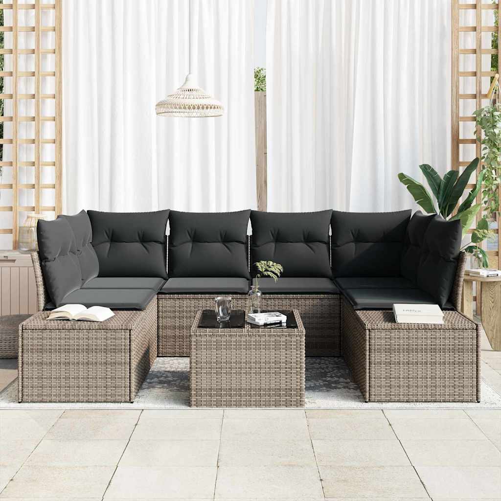 Conjunto de Sofá de Jardim com almofada 7 pcs Cinzeto vime PE