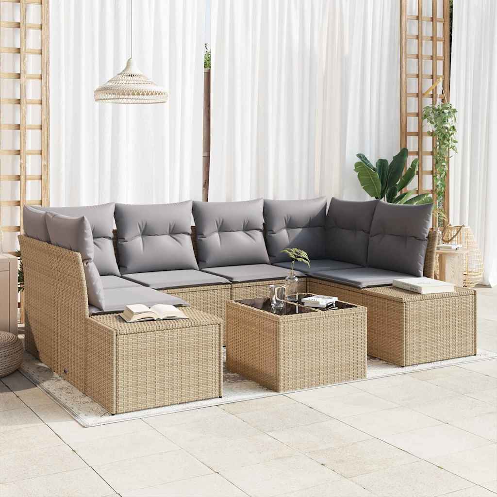 Conjunto de Sofá de Jardim com almofada 7 pcs Bege vime PE