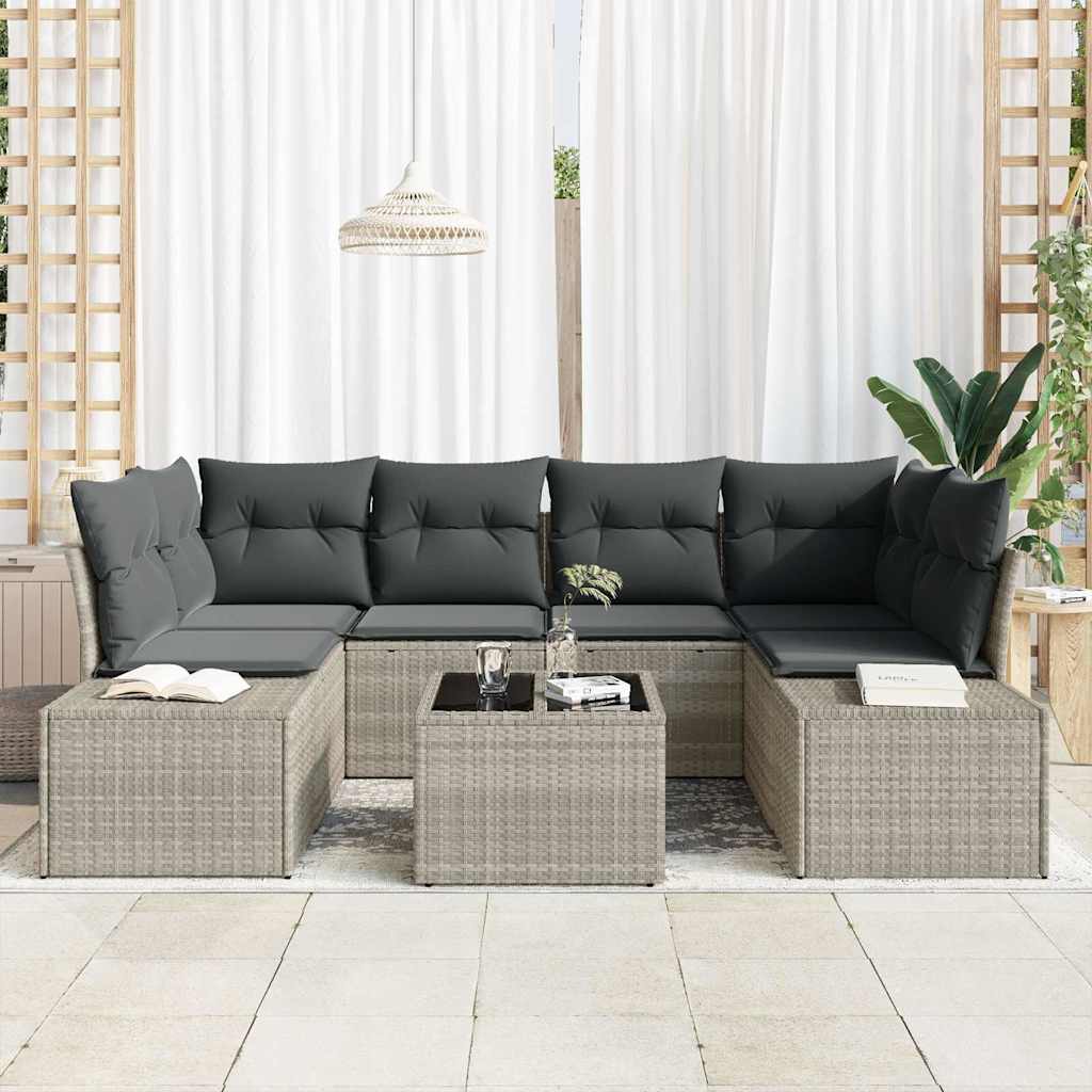 Conjunto de Sofá de Jardim 7 pcs Cinzento-claro vime PE