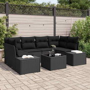 Conjunto de Sofá de Jardim com almofada 7 pcs Preto vime PE