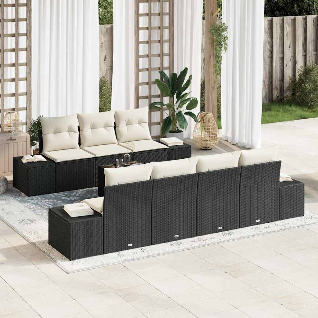 Conjunto de Sofá de Jardim com almofada 8 pcs Preto vime PE