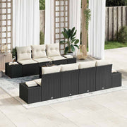 Conjunto de Sofá de Jardim com almofada 8 pcs Preto vime PE