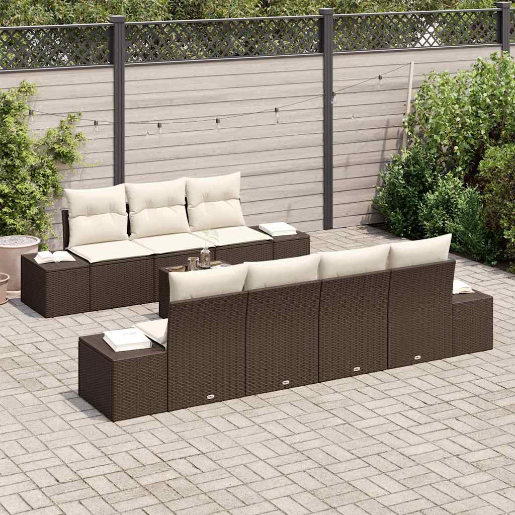 Conjunto de Sofá de Jardim 8 pcs Castanho Rattan Sintético