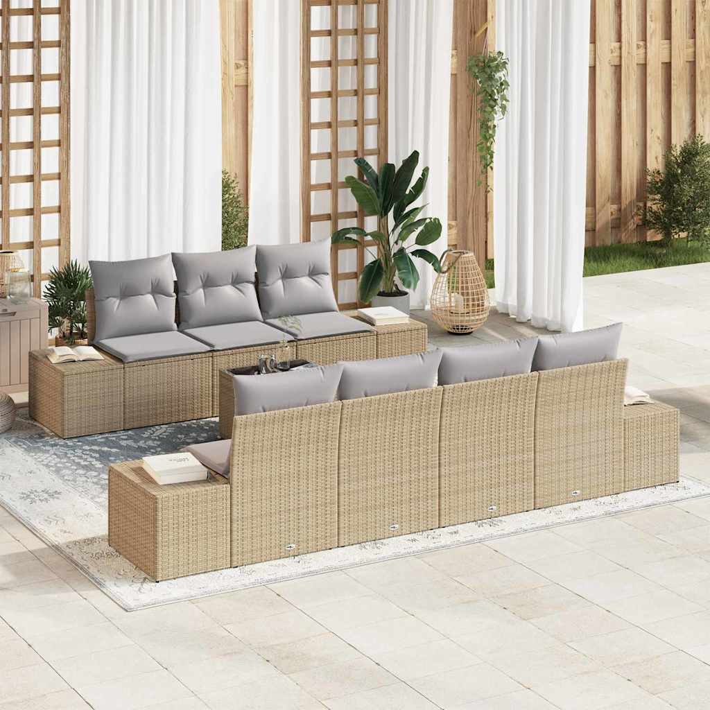 Conjunto de Sofá de Jardim com almofada 8 pcs Bege vime PE