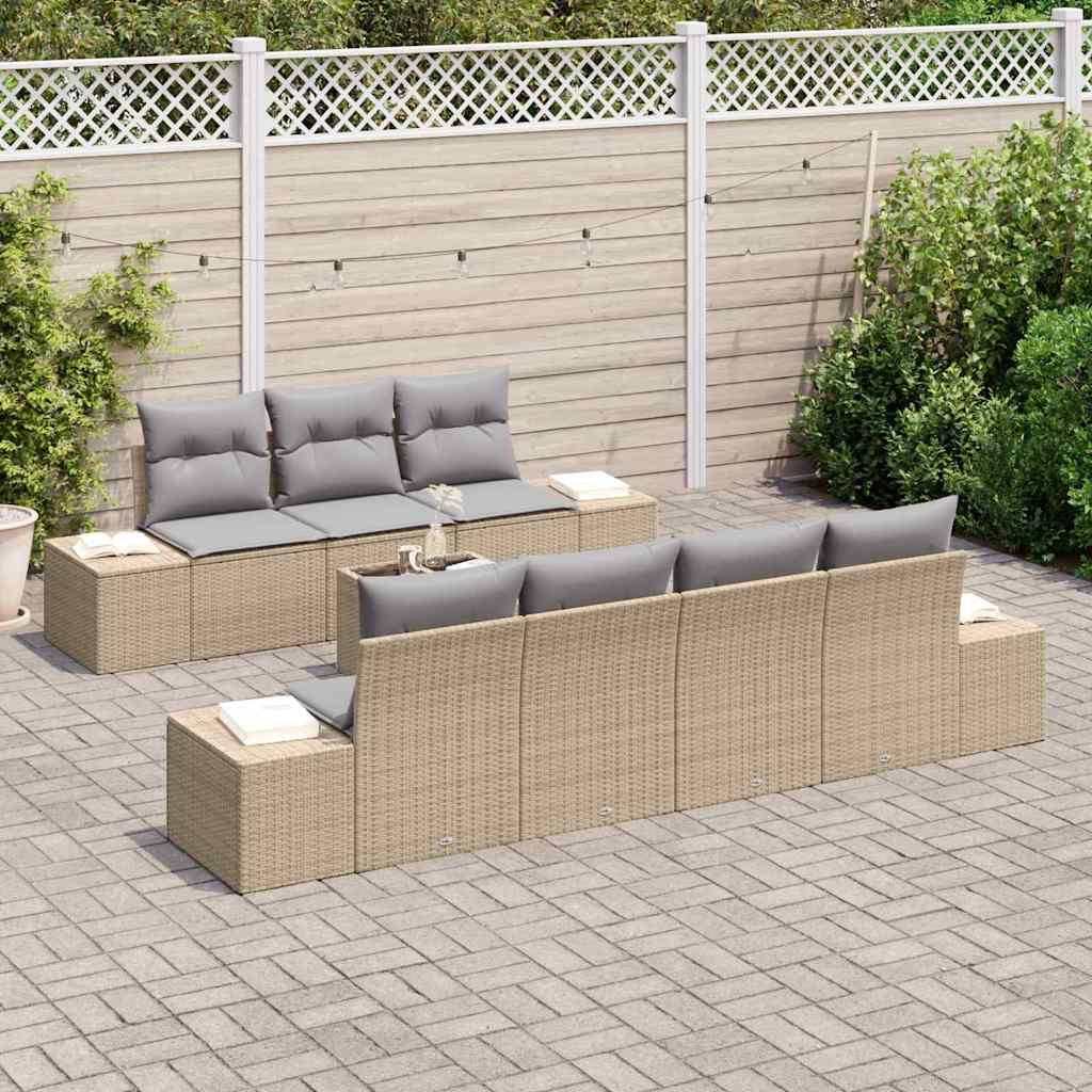 Conjunto de Sofá de Jardim com almofada 8 pcs Bege vime PE