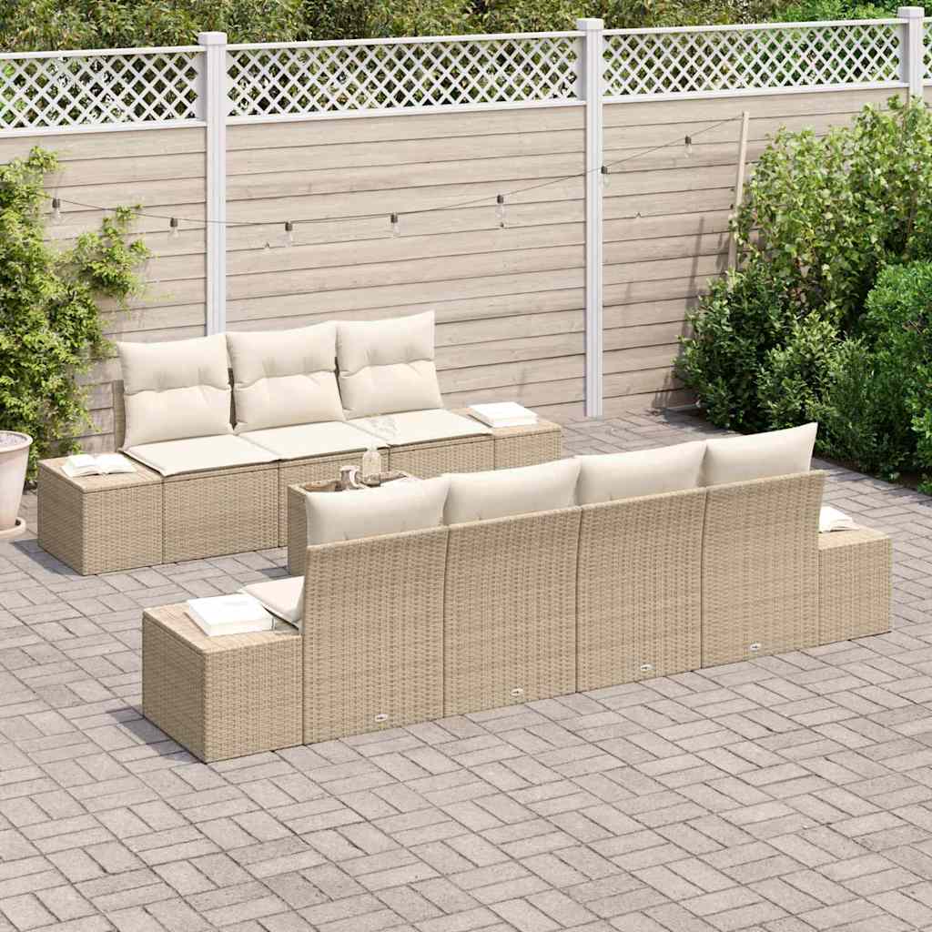 Conjunto de Sofá de Jardim com almofada 8 pcs Bege vime PE