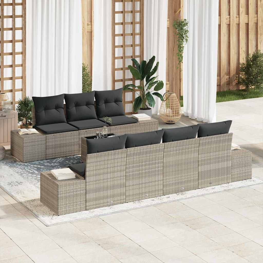 Conjunto de Sofá de Jardim 8 pcs Cinzento-claro vime PE