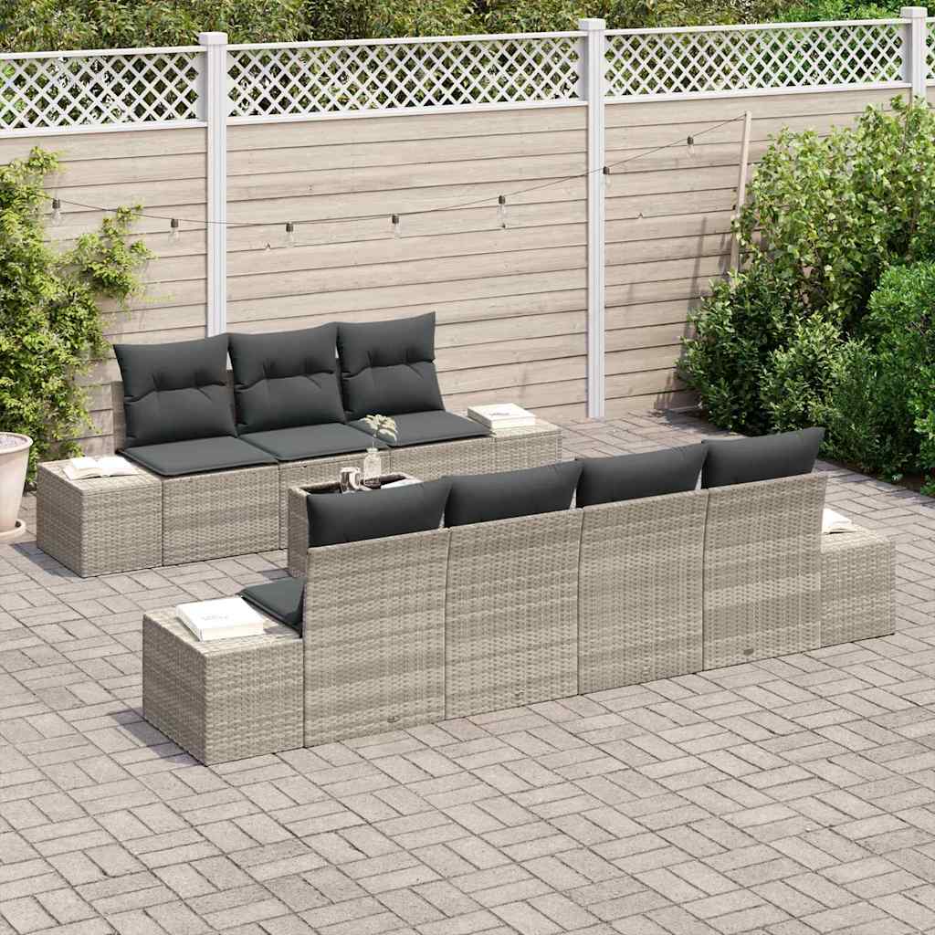 Conjunto de Sofá de Jardim 8 pcs Cinzento-claro vime PE