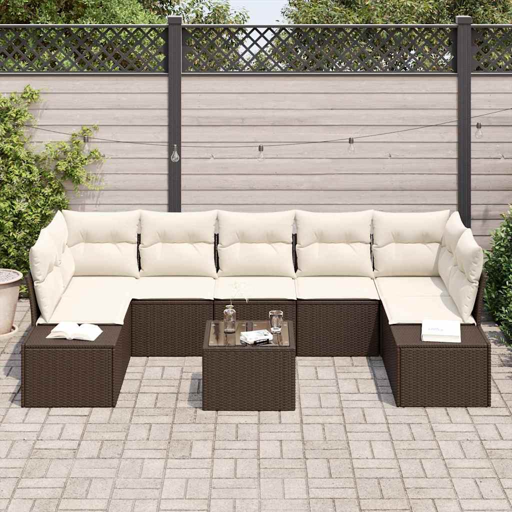 Conjunto de Sofá de Jardim 8 pcs Castanho Rattan Sintético