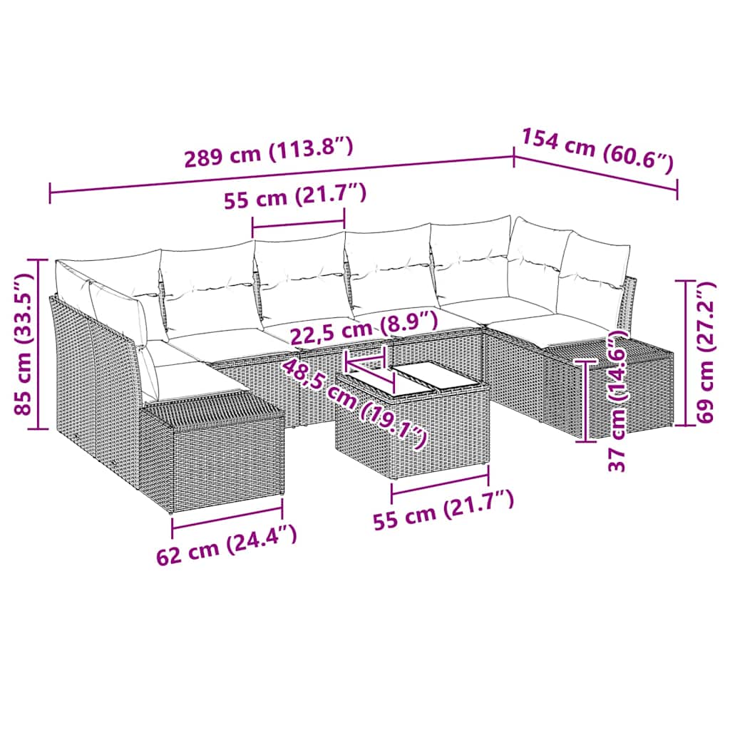 Conjunto de Sofá de Jardim 8 pcs Cinzeto Rattan Sintético