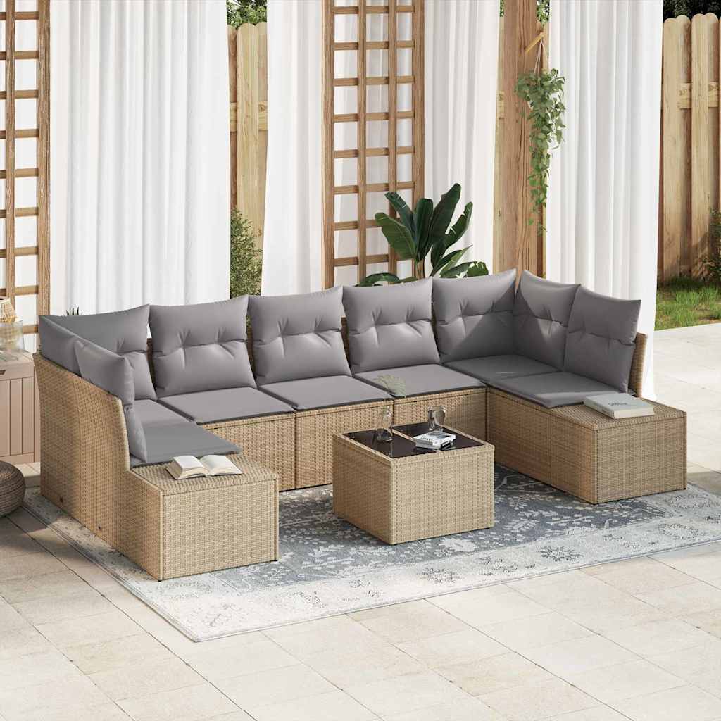 Conjunto de Sofá de Jardim 8 pcs Bege Rattan Sintético