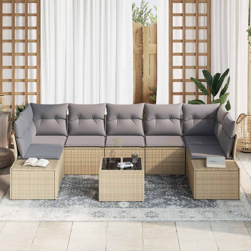 Conjunto de Sofá de Jardim 8 pcs Bege Rattan Sintético