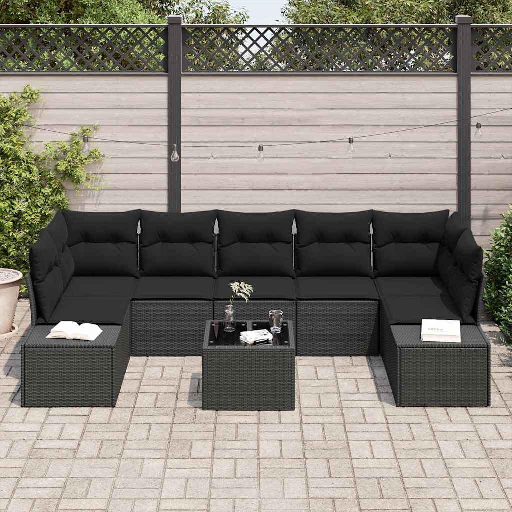 Conjunto de Sofá de Jardim 8 pcs Preto Rattan Sintético