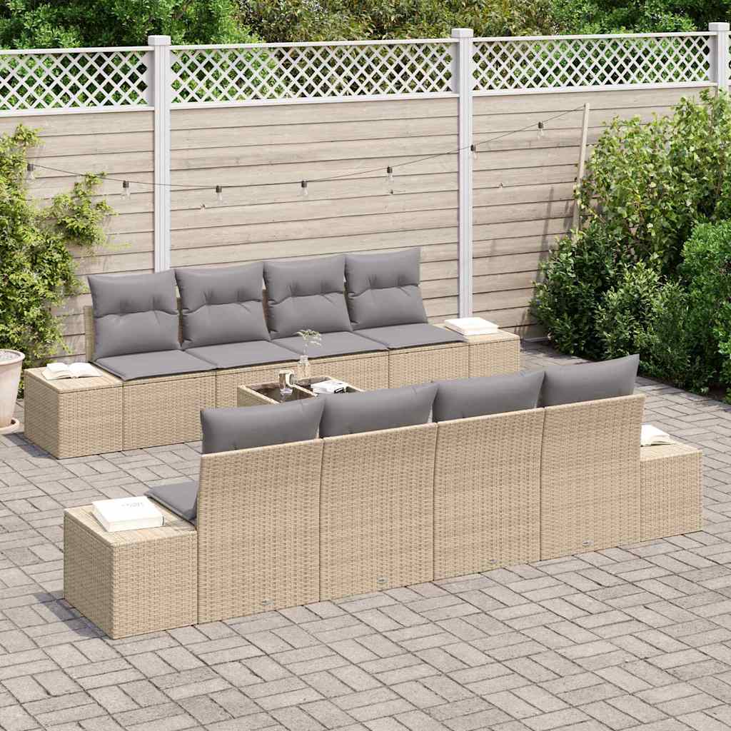 Conjunto de Sofá de Jardim 7 pcs Bege e Cinza Claro vime PE