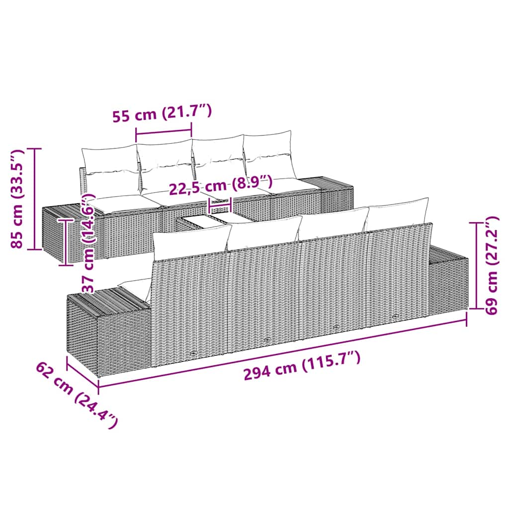 Conjunto de Sofá de Jardim 7 pcs Bege e Creme vime PE