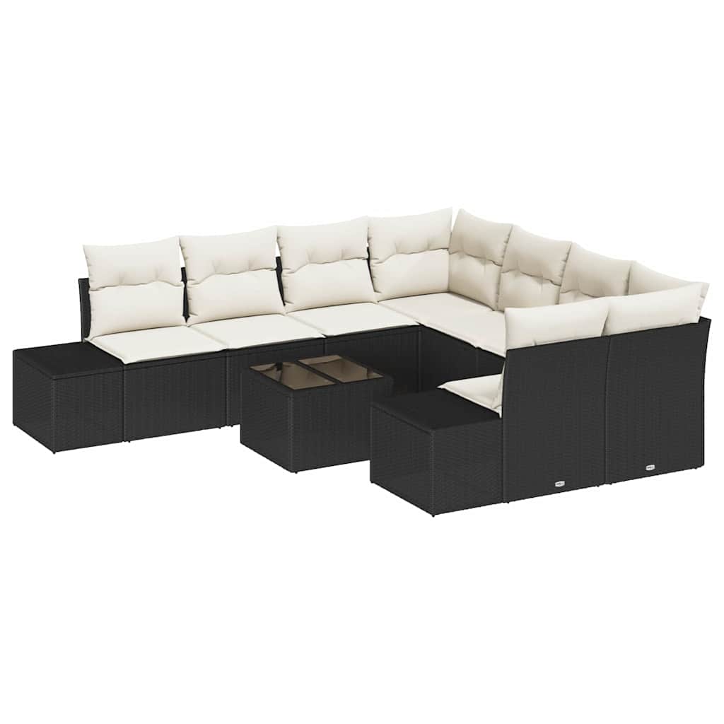 Conjunto de Sofá de Jardim com almofada 9 pcs Preto vime PE