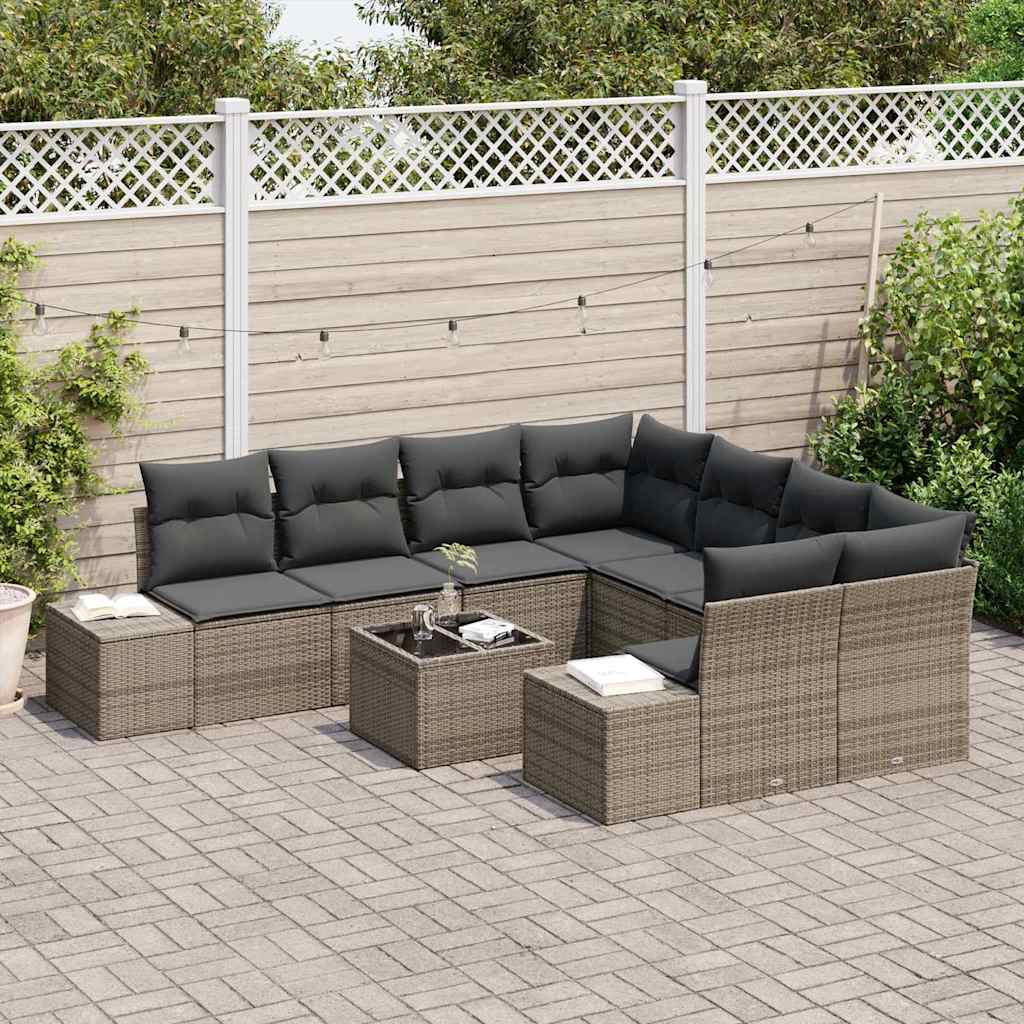 Conjunto de Sofá de Jardim com almofada 9 pcs Cinzeto vime PE