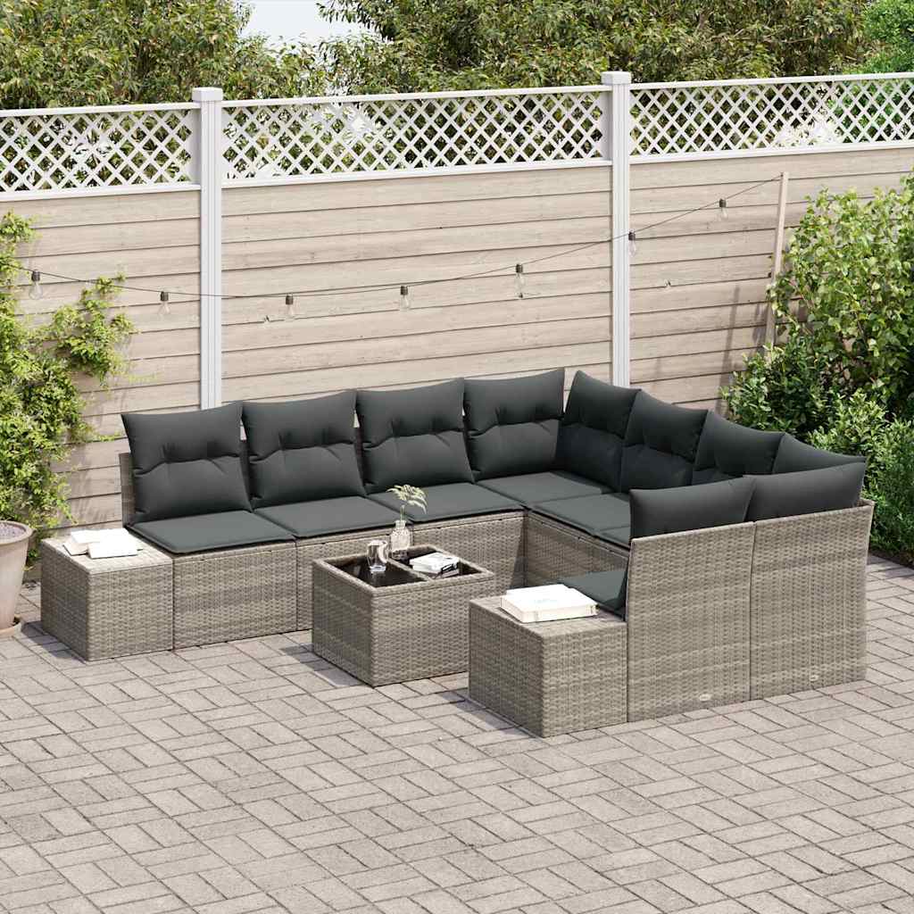 Conjunto de Sofá de Jardim 9 pcs Cinzento-claro vime PE