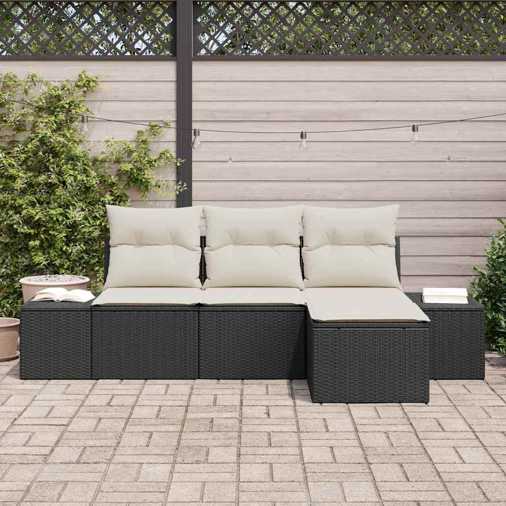 Conjunto de Sofá de Jardim com almofada 4 pcs Preto vime PE