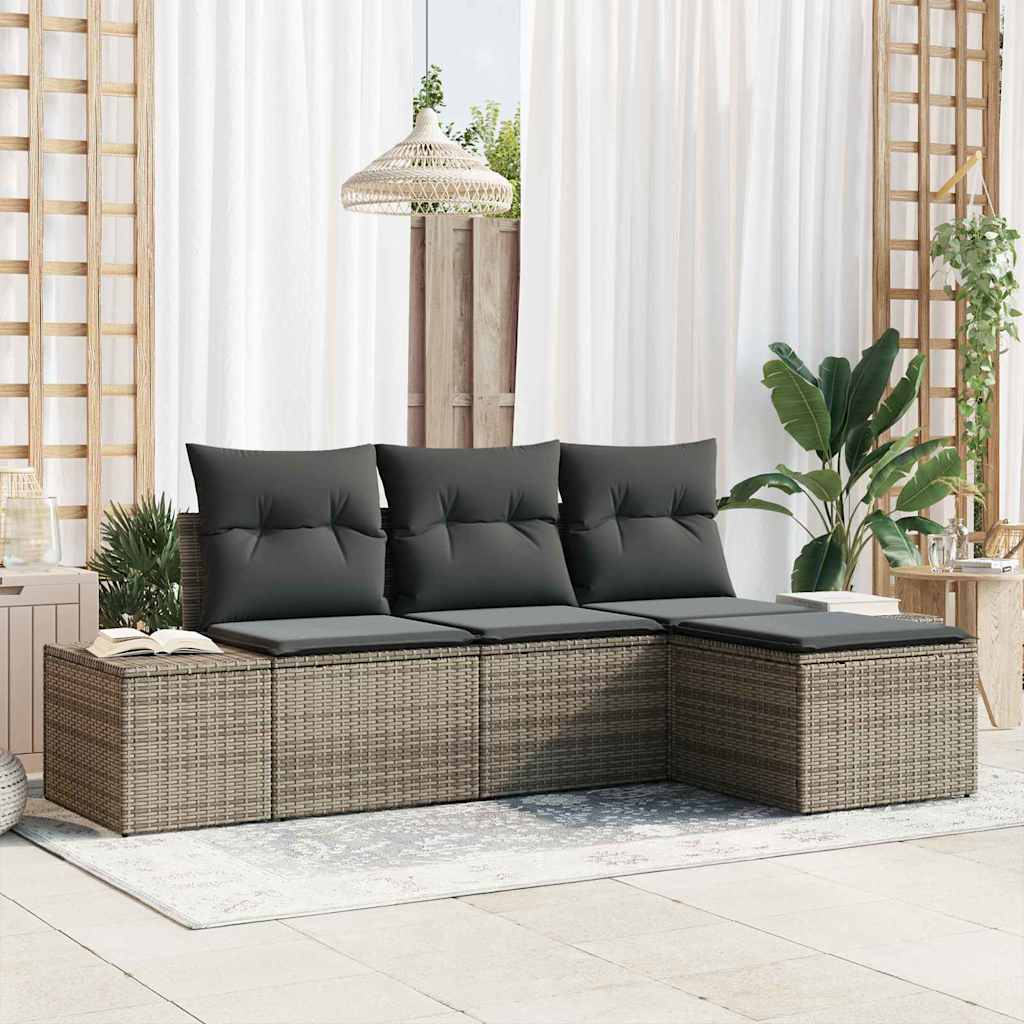 Conjunto de Sofá de Jardim 4 pcs Cinzeto Rattan Sintético