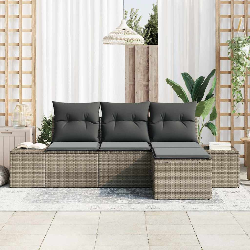 Conjunto de Sofá de Jardim 4 pcs Cinzeto Rattan Sintético