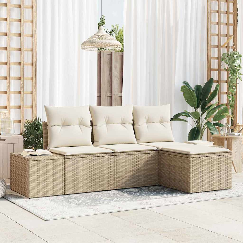 Conjunto de Sofá de Jardim com almofada 4 pcs Bege vime PE