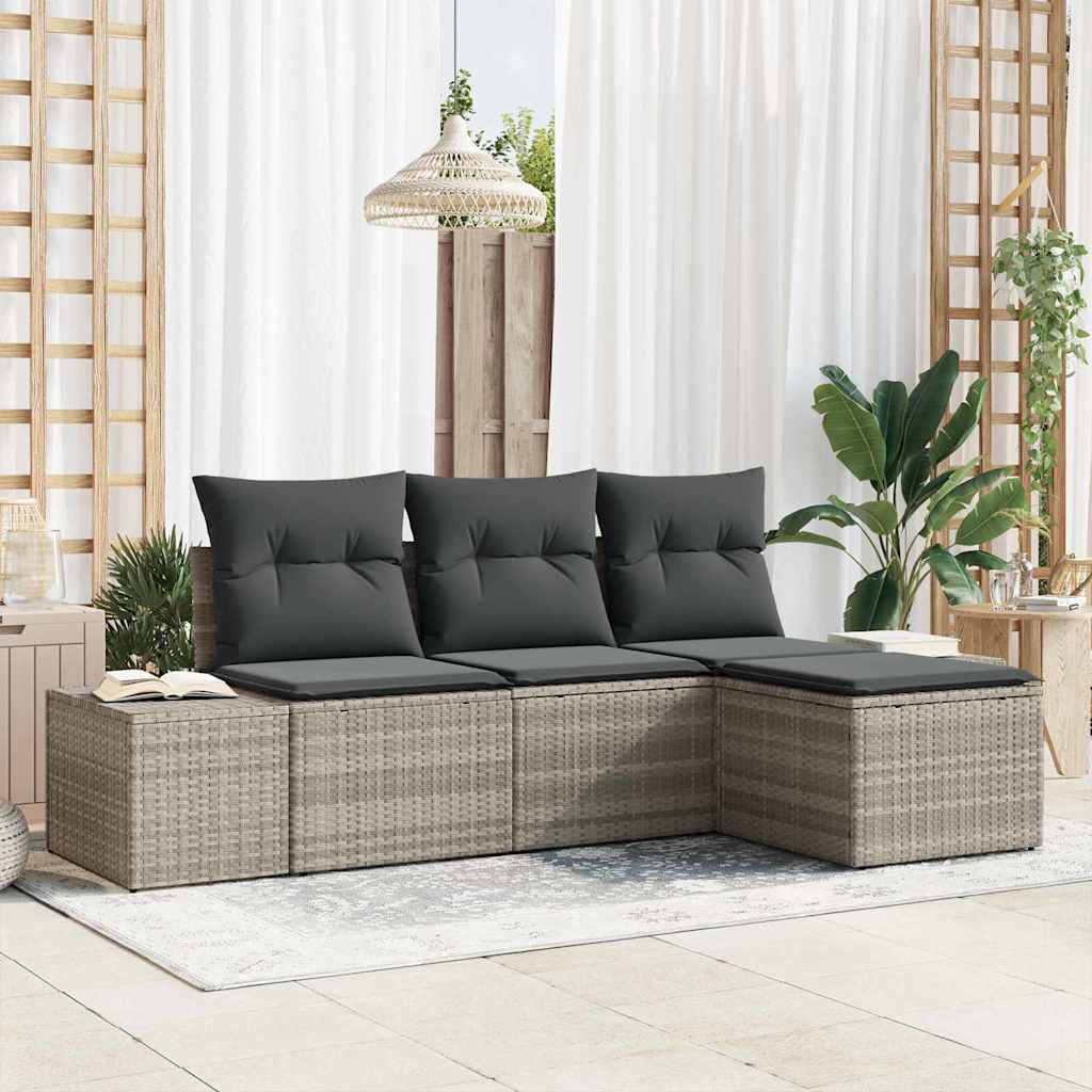 Conjunto de Sofá de Jardim 4 pcs Cinzento-claro