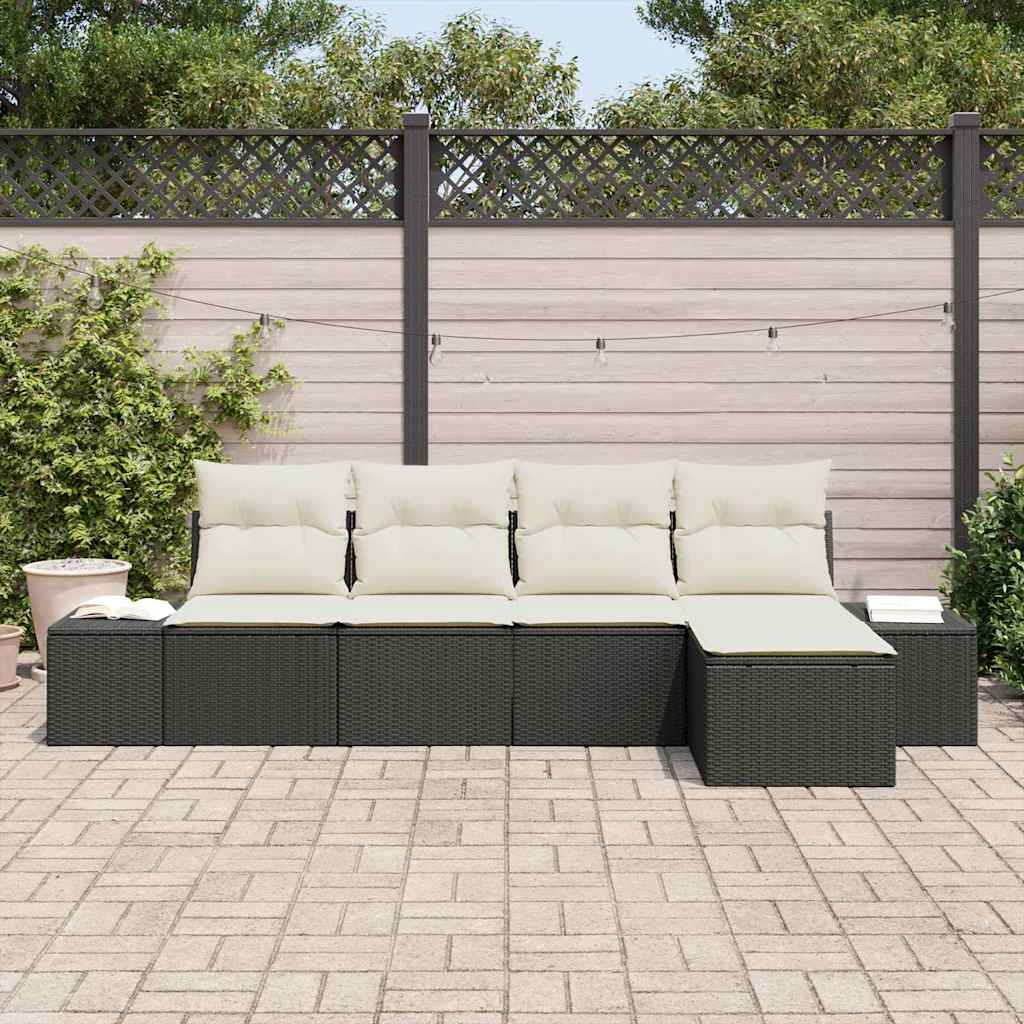 Conjunto de Sofá de Jardim com almofada 5 pcs Preto vime PE