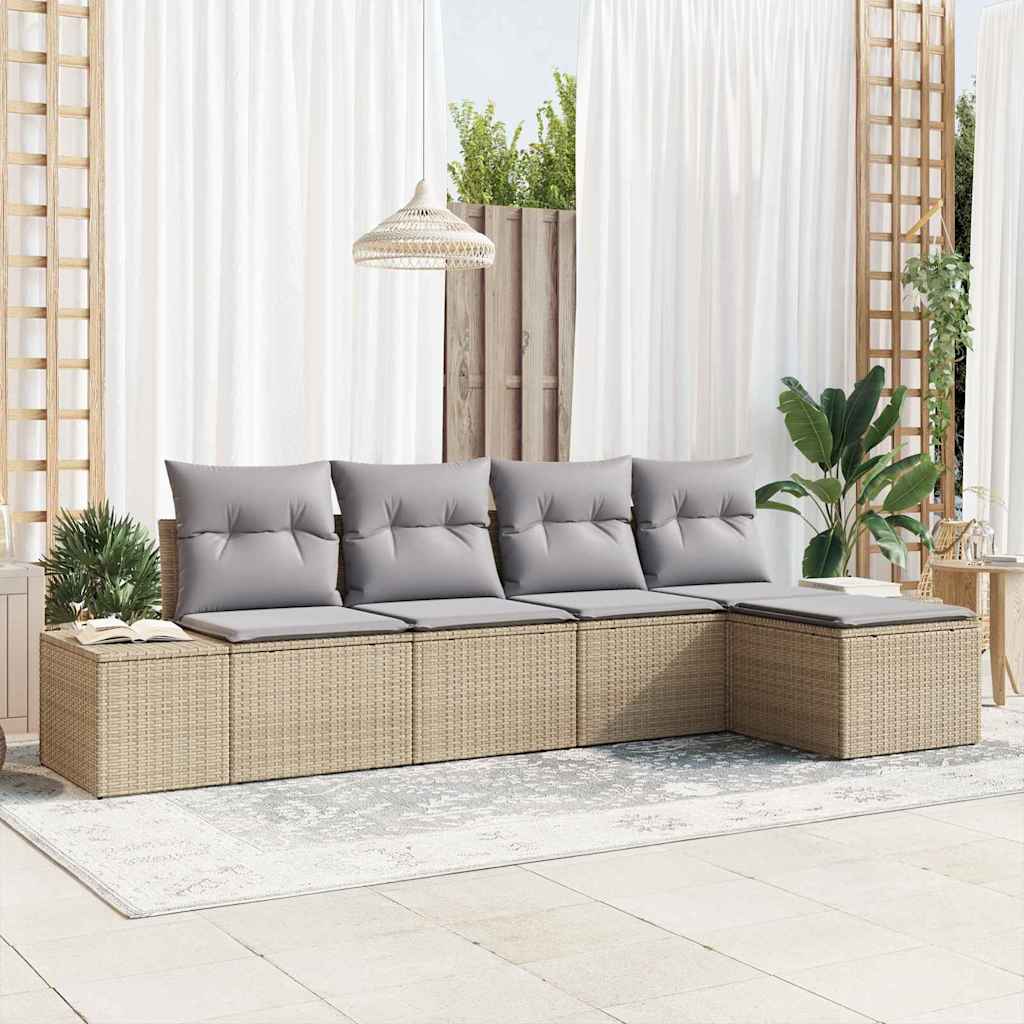 Conjunto de Sofá de Jardim com almofada 5 pcs Bege vime PE