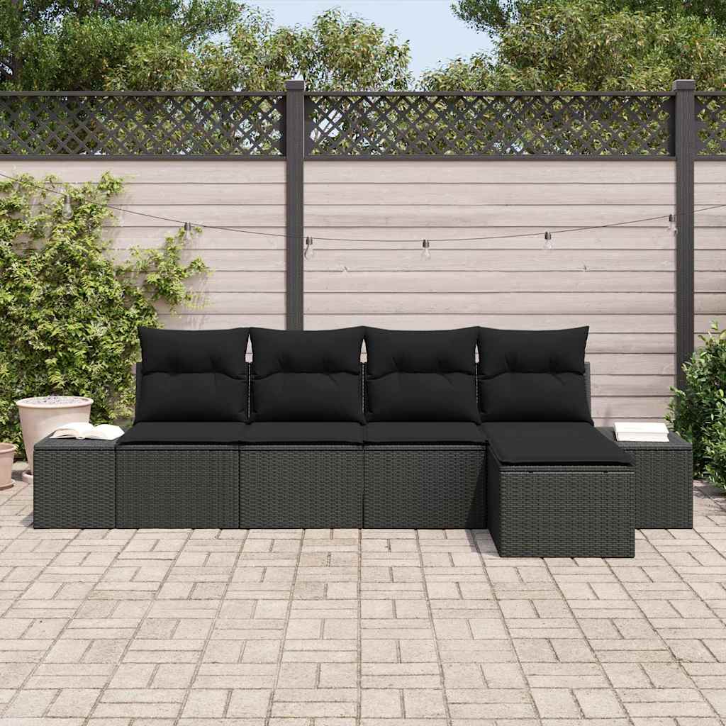 Conjunto de Sofá de Jardim com almofada 5 pcs Preto vime PE