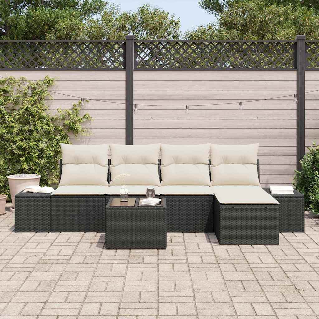 Conjunto de Sofá de Jardim com almofada 6 pcs Preto vime PE