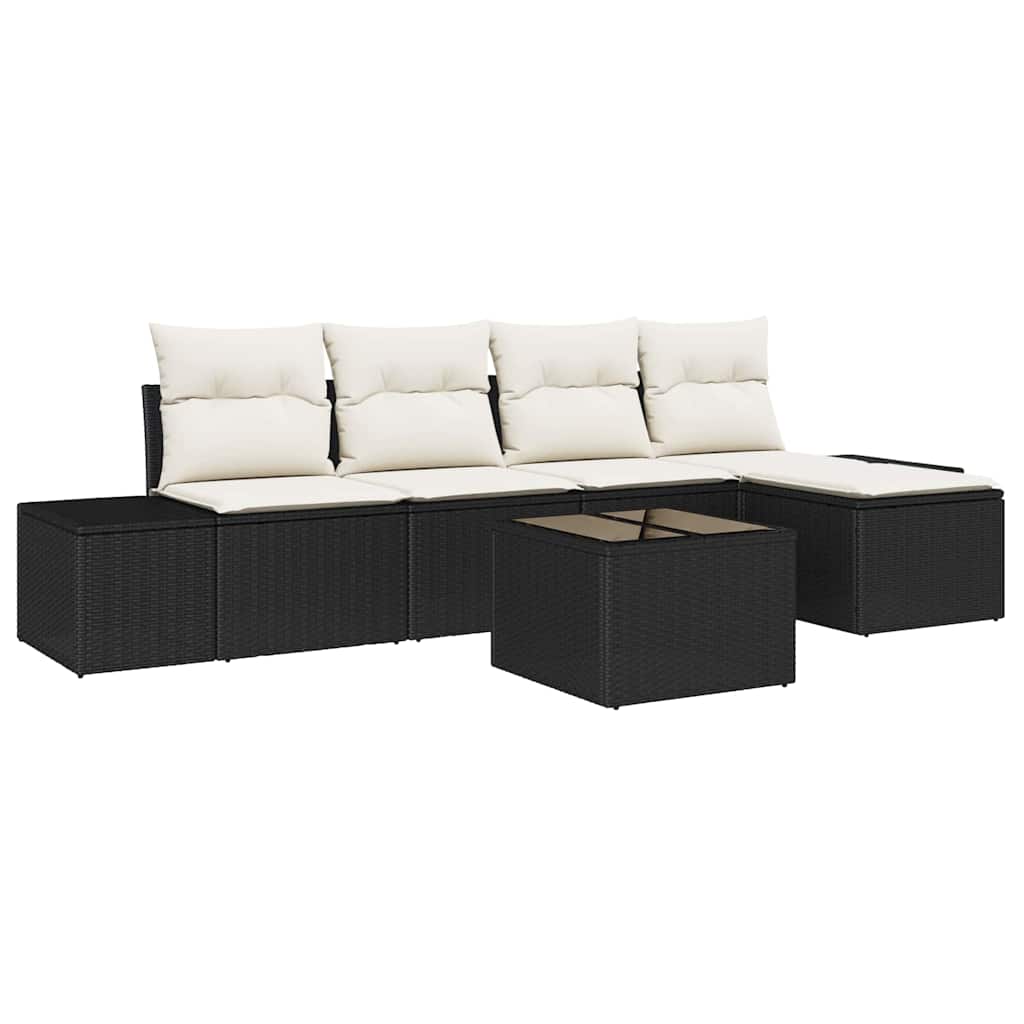 Conjunto de Sofá de Jardim com almofada 6 pcs Preto vime PE