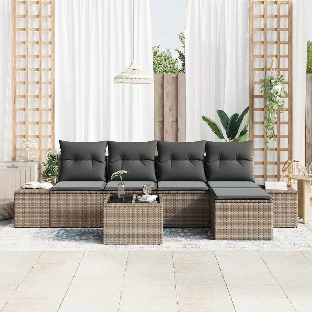 Conjunto de Sofá de Jardim com almofada 6 pcs Cinzeto vime PE