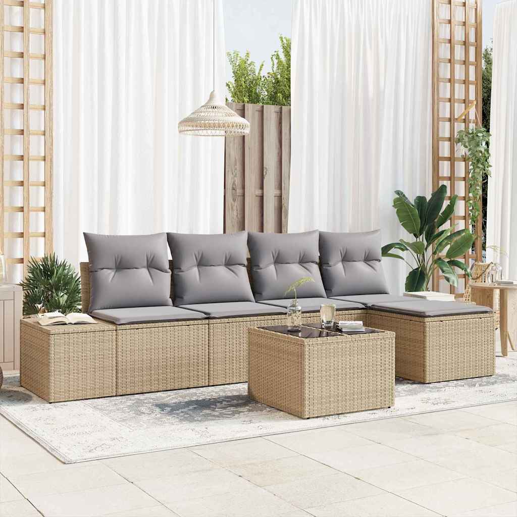 Conjunto de Sofá de Jardim com almofada 6 pcs Bege vime PE