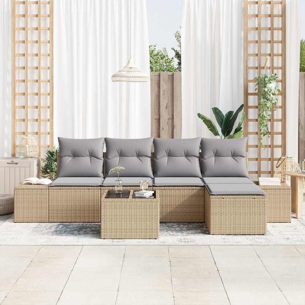 Conjunto de Sofá de Jardim com almofada 6 pcs Bege vime PE