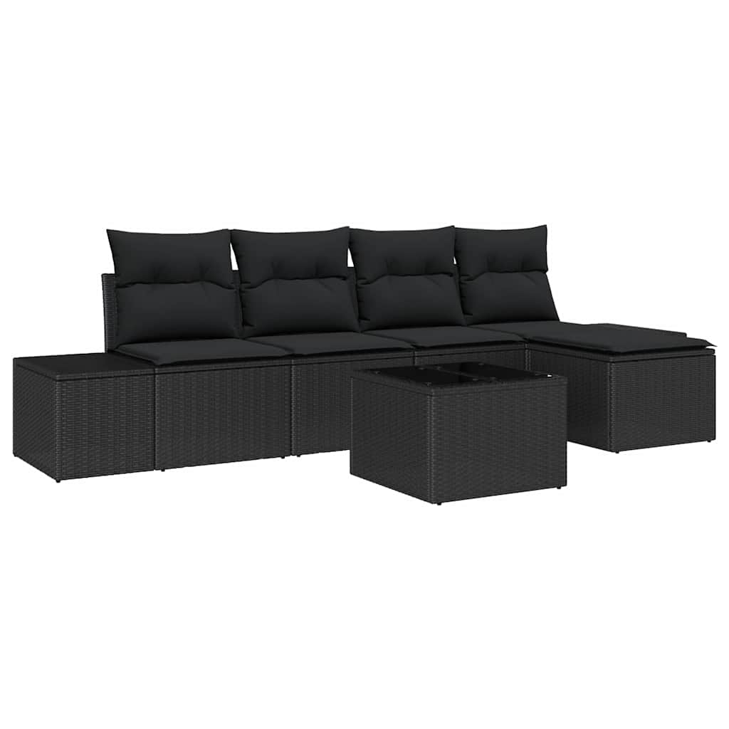 Conjunto de Sofá de Jardim com almofada 6 pcs Preto vime PE