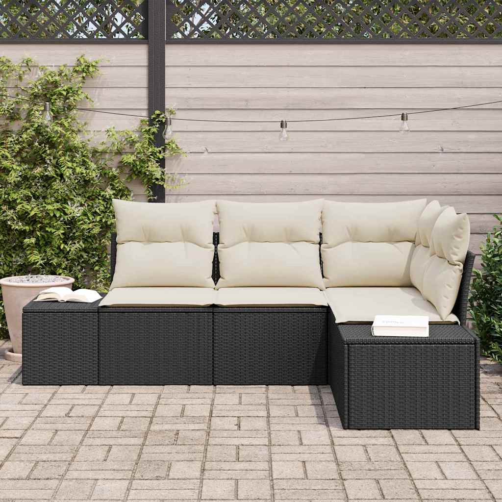 Conjunto de Sofá de Jardim 4 pcs Preto vime PE