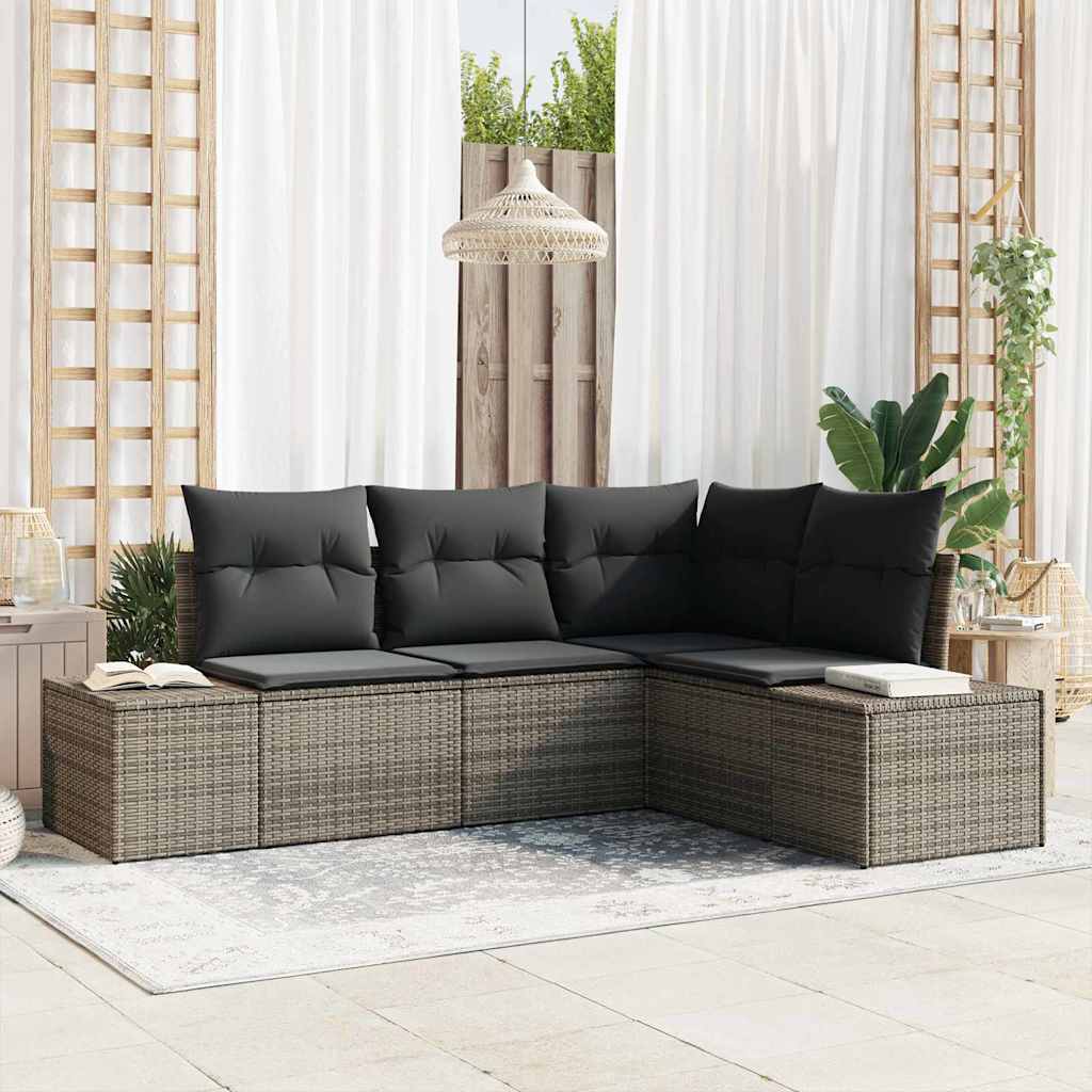 Conjunto de Sofá de Jardim 4 pcs Cinzeto vime PE