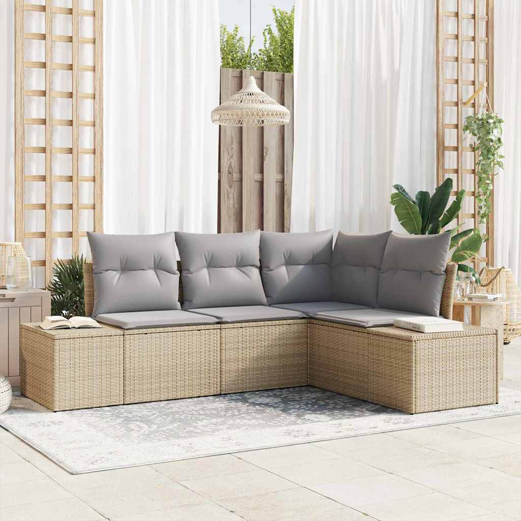 Conjunto de Sofá de Jardim 4 pcs Bege vime PE