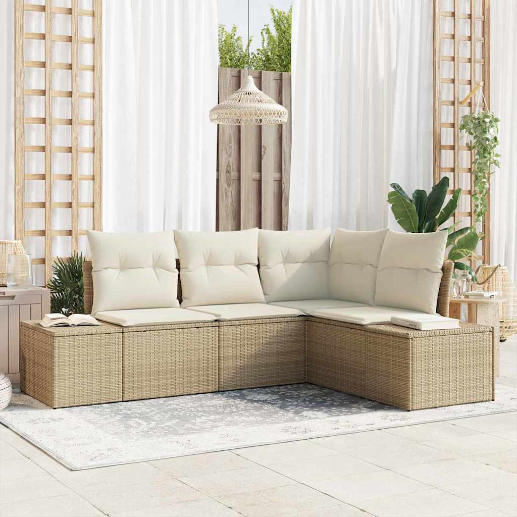 Conjunto de Sofá de Jardim 4 pcs Bege vime PE