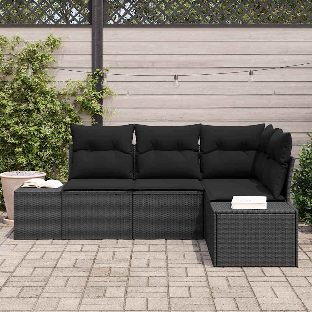 Conjunto de Sofá de Jardim 4 pcs Preto vime PE