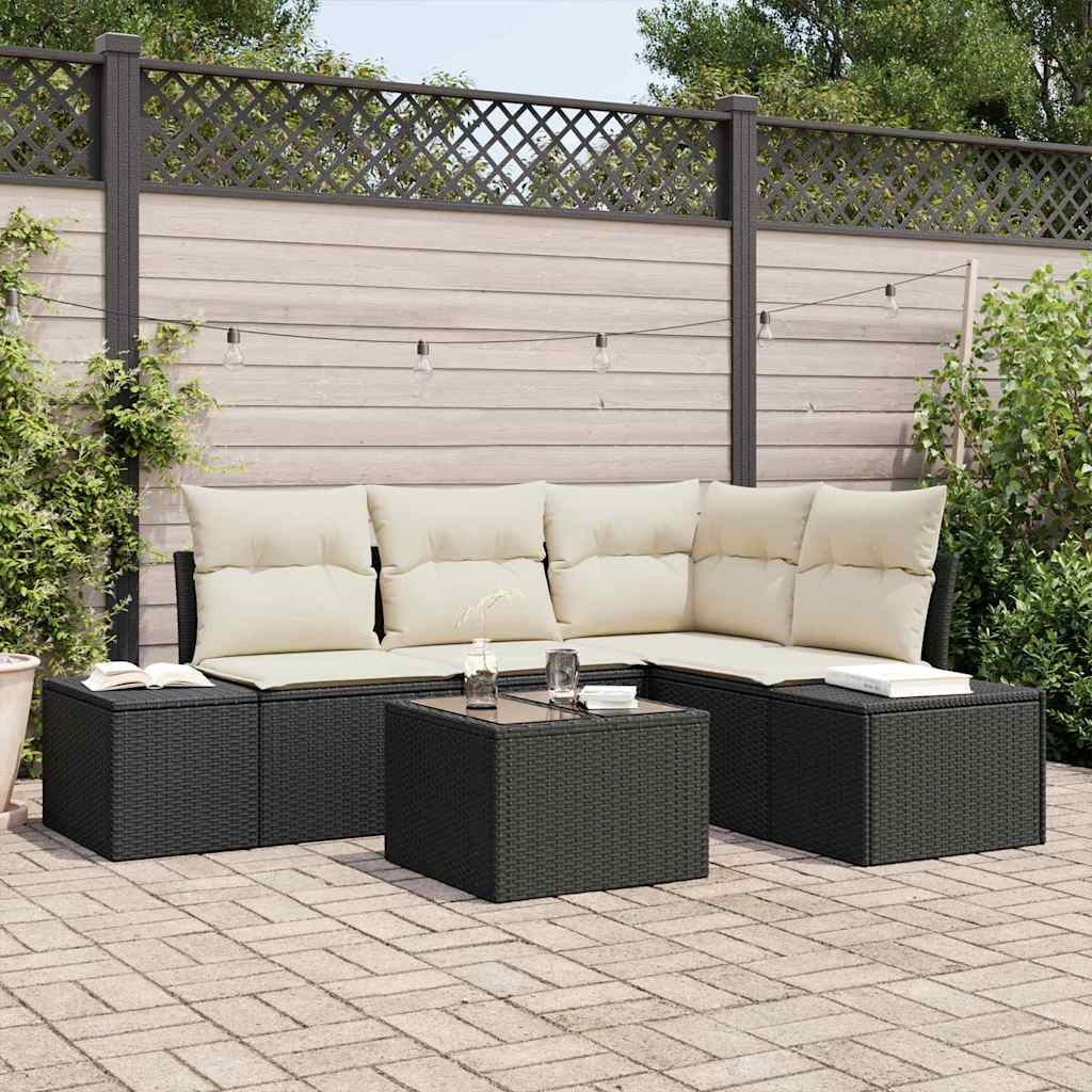 Conjunto de Sofá de Jardim 5 pcs Preto vime PE