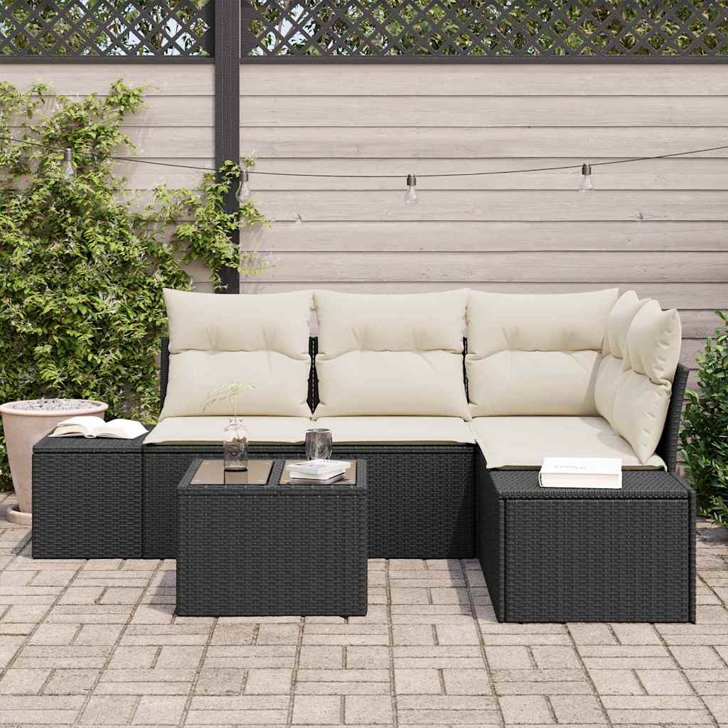 Conjunto de Sofá de Jardim 5 pcs Preto vime PE
