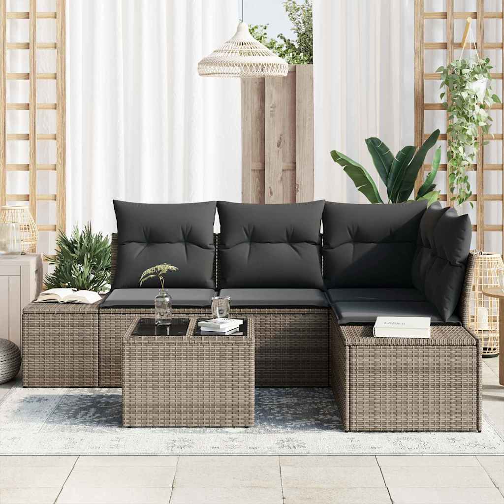 Conjunto de Sofá de Jardim 5 pcs Cinzeto vime PE
