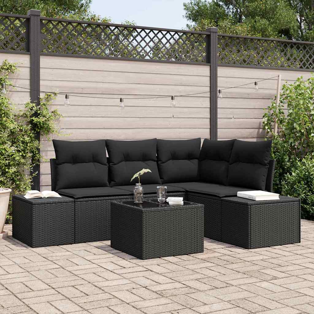 Conjunto de Sofá de Jardim 5 pcs Preto vime PE