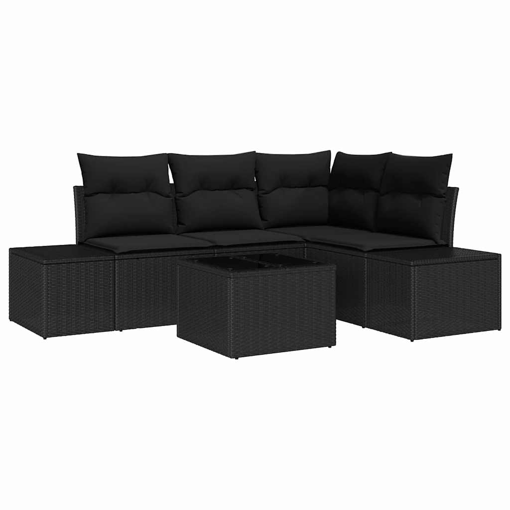 Conjunto de Sofá de Jardim 5 pcs Preto vime PE